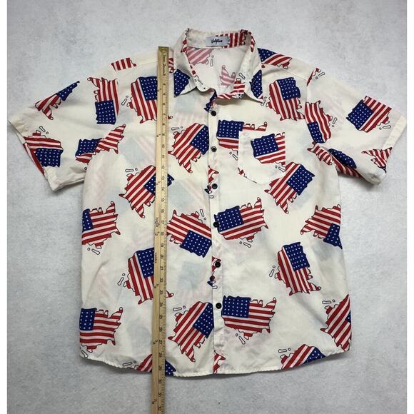 VATPAVE Mens Size XL Hawaiian Shirts America Red White Blue Button Short Sleeve - Picture 2 of 6